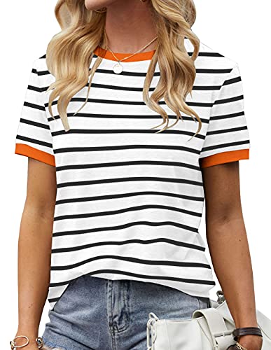 Womens T Shirt Short Sleeve Crew Neck Basic Color Block Tee Tops Medium