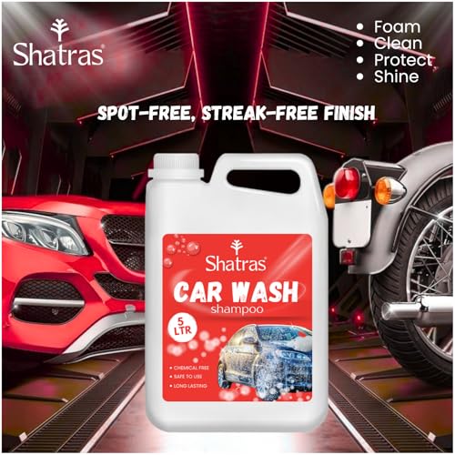 Image of Shatras Car Wash Shampoo - High Foam Car Cleaning Liquid | pH Neutral Formula | Scratch-Free Wash | Deep Cleaning & Extra Shine | Suitable for All Vehicles - 5L (RED)
