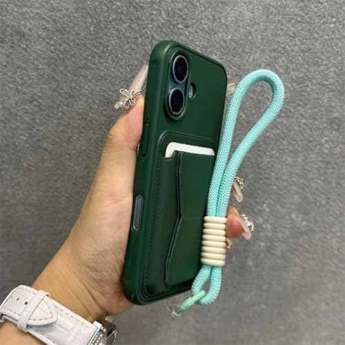 Étui iPhone 14 vert avec cordon pour garder les mains libres en balade