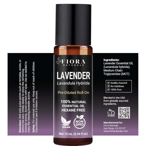 Image of Lavender Essential Oil Roll On - Pre-diluted Calming Lavender Oil for Relaxation, Sleep & Skin Care, Aromatherapy Roller, Lavender Roller Ball, Calming Gifts for Women, Men By Fiora Naturals