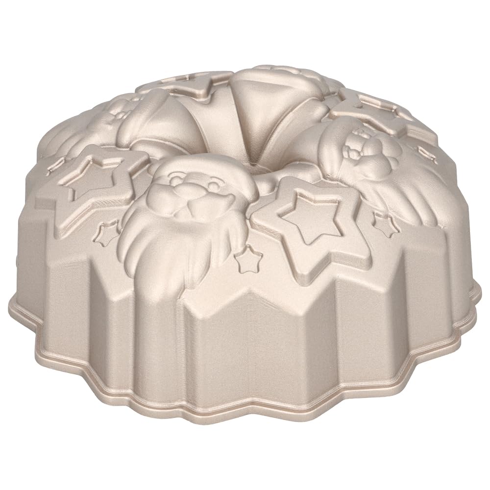 Aluguss-Kuchenform Santa - Birkmann - champagner, Ø 23,5 cm, 24,5 x 24,5 x 9,5 cm, Aluguss, Weihnachtsmann Motivbackform, Backform Weihnachten mit Antihaftbeschichtung, 200°C