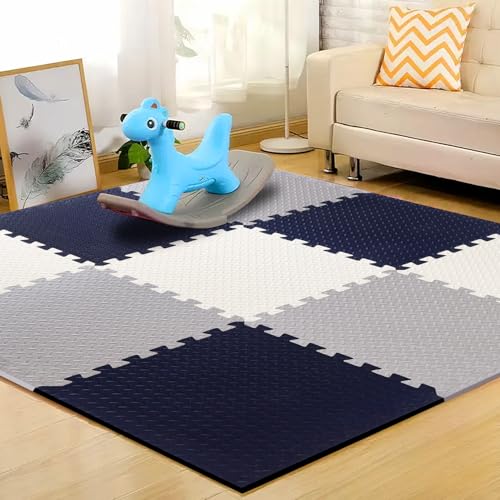 Image of EASYHOME Interlocking Mat - 12mm Thick | 60x60cm 9 Tiles (36 Sq Ft Area) for Kids | Soft & Protective Puzzle Mat for Baby Crawling, Playroom & Exercise