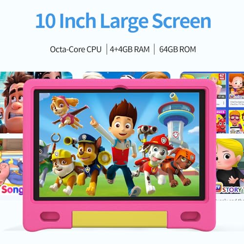 Image of JREN Tablet for Kids｜10 Inch 64GB Android 14｜Octa-core｜64GB｜WiFi ｜Bluetooth｜Parental Control｜Kids Content｜Children Tabletas Rose