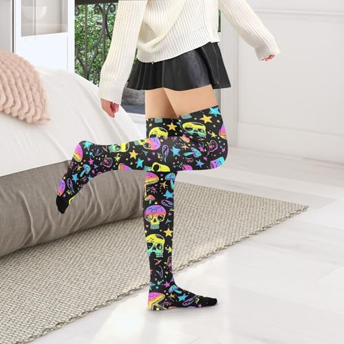Neon-colored Skulls Mushroom Thigh High Stockings Knee High Socks for Women Girls Long Socks2