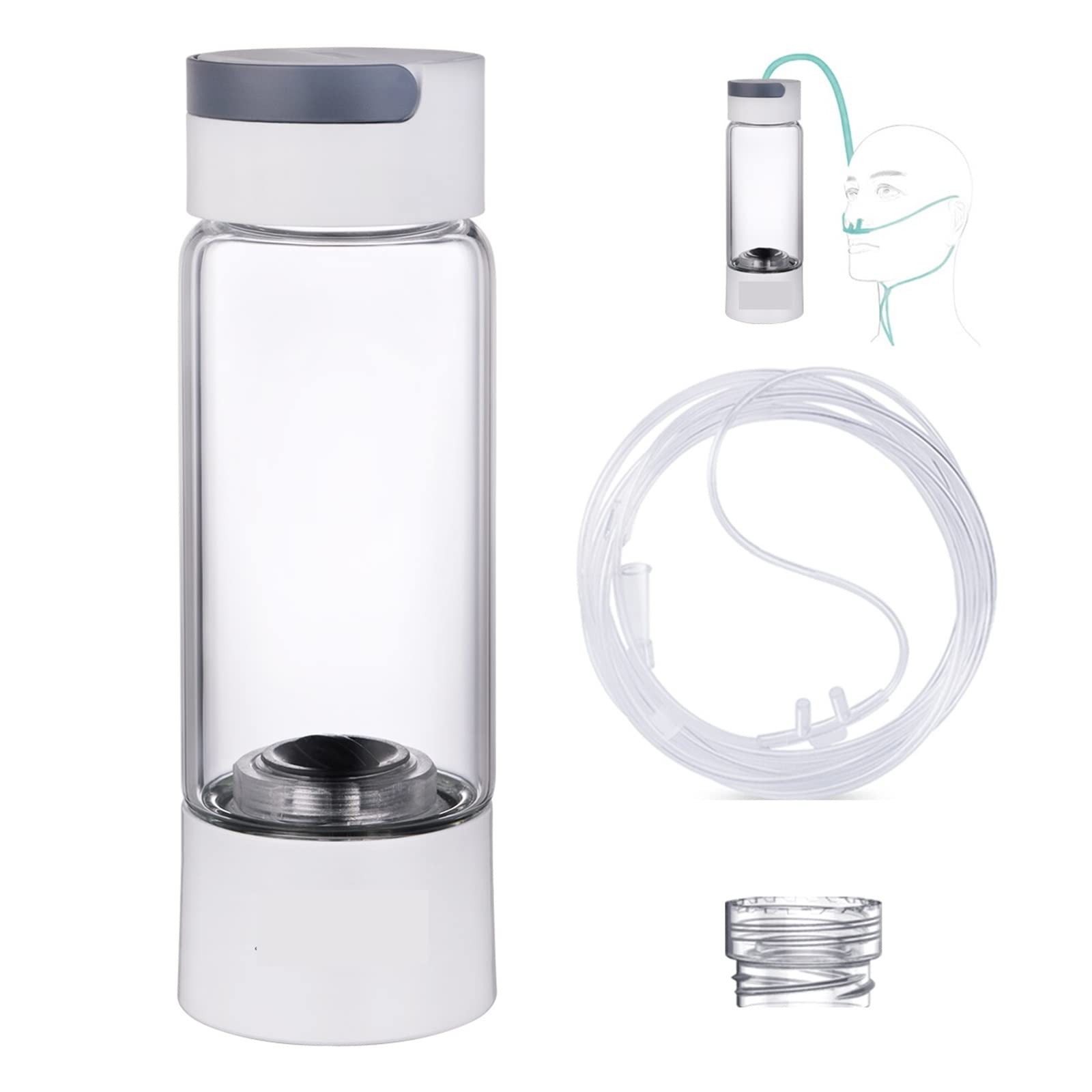CVFRDD Hydrogen Rich Water Generator Bottle Cup - SPE PEM Dual Chamber Maker- H2 Inhalation device(Glass Cupbody)