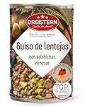 DREISTERN Guiso de lentejas 400 g I Con salchichas...: INGREDIENTES FRESCOS - Nuestro sabroso guiso se prepara con ingredientes frescos & controlados, como salchichas vienesas, lentejas & verduras. Producido en Alemania, para un sabor natural. RÁPIDO & FÁCIL DE PREPARAR - Ya sea en olla o microondas, est...