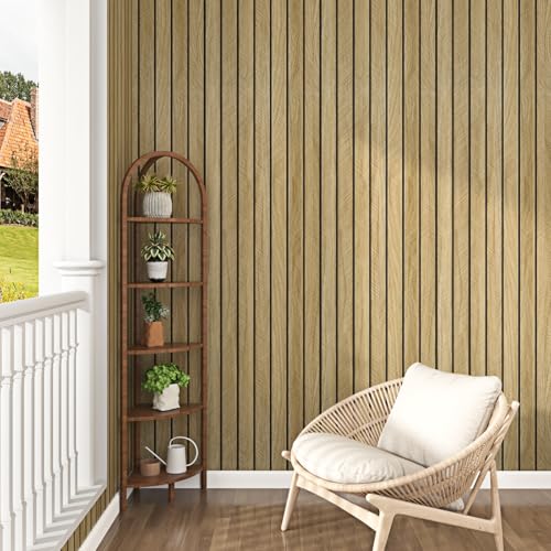 Paneles de madera marrón autoadhesivos listones 3D para pared 6