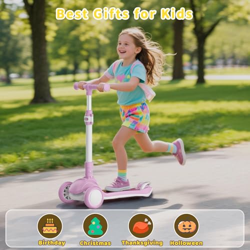 Image of SIMATE 3 Wheel Kick Scooter for Kids Ages 3-12, Light Up Wheels & 3 Adjustable Height Handlebars, Lean-to-Steer & Widen Anti-Slip Deck, Boys & Girls Gift