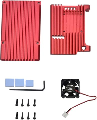 Wivarra para Raspberry Pi 4 Caja de AleacióN de Aluminio Caja de Cubierta Protectora CNC con Ventilador de RefrigeracióN para Raspberry Pi 4 Modelo B (Rojo) Informática,Componentes,Dispositivos externos,Cajas de ordenador de sobremesa