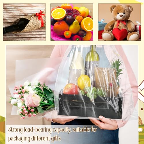 Image of Wonderjune Wooden Baskets for Back to School Gifts Empty Wood Basket with Cellophane Bag Ribbon Greeting Card for Birthday Baby Shower Wedding Housewarming Gifts Packaging(Black,Small)