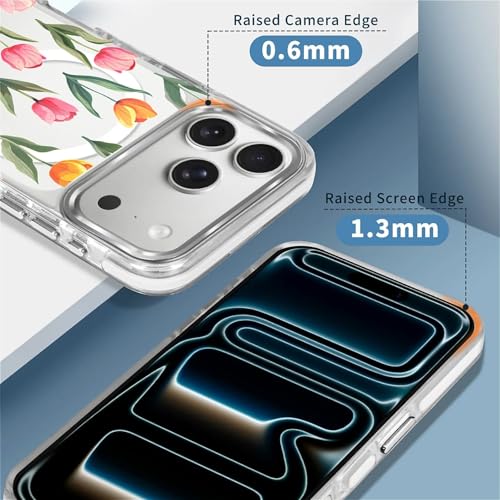 Coque iPhone 17 Pro transparente magnétique antichoc motif fleur tulipe
