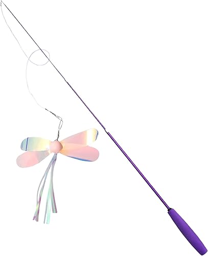 QWINEE 1 pieza de libélula gato teaser varita juguetes interactivo gato juguete para gatos de interior gatito gatito púrpura talla única