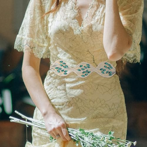 Ceinture de mariée créative en paillettes vertes et détails de feuilles ciselées - 6