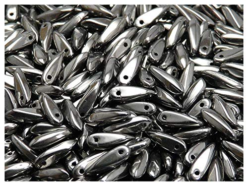 50 Pieces Czech Glass Dagger Beads Small 3x10mm, Crystal Full Chrome