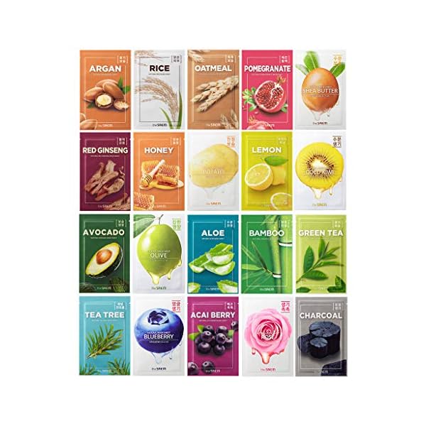 THESAEM Natural Facial Mask Sheet 21ml 20 Pack - Korean Skincare Moisturizing and Nourishing Facial Mask Sheet Variety Combo Pack