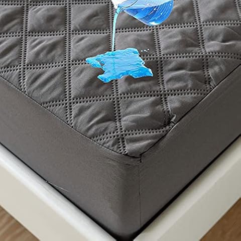 Quilted Fitted Waterproof Mattress Protector - Twin Size Mattress Topper Pad with Deep Pocket up to 14" Depth - Soft Breathable & Noiseless Waterproof Mattress Cover, Grey Cover