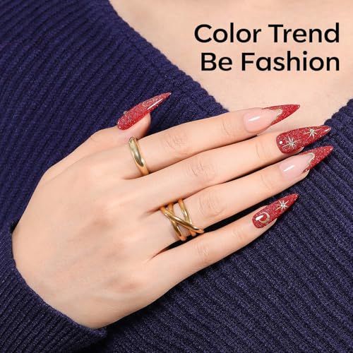 Image of modelones Glitter Gel Nail Polish Pastel Burgundy Red Gel Nail Polish Soak-Off UV Gel Polish - 28+ Days Long-Lasting Salon-Quality Nail Art for Spring & DIY Manicure & Gift 15ML