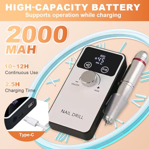 Image of MAYCREATE Electric Nail Drill 45000RPM, 6 Bits and Sanding Bands for Acryli