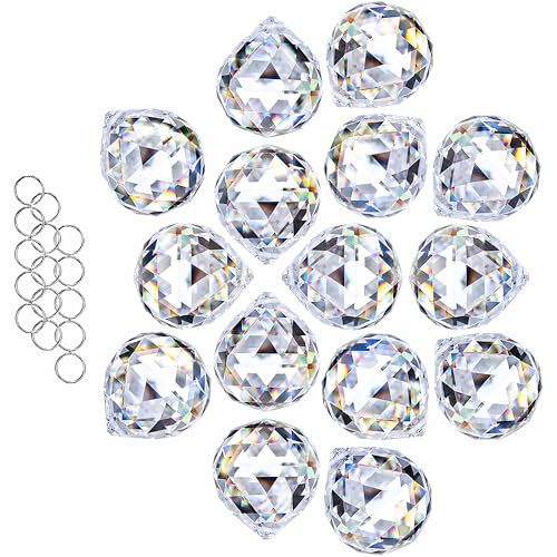 HDCRYSTALGIFTS 15pcs 30mm Clear Crystal Ball Prism Suncatcher for Window Hanging Rainbow Maker Sun Catchers Indoor Windows Chandelier Crystals Prisms Home...