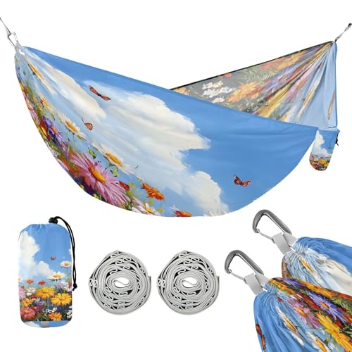 ATTX Colorful Beautiful Wildflowers Camping Hammock - Lightweight & Portable Hammocks, Heavy Duty 330lbs Capacity for Indoor, Hiking, Backpacking, Travel, Backyard, Beach#65