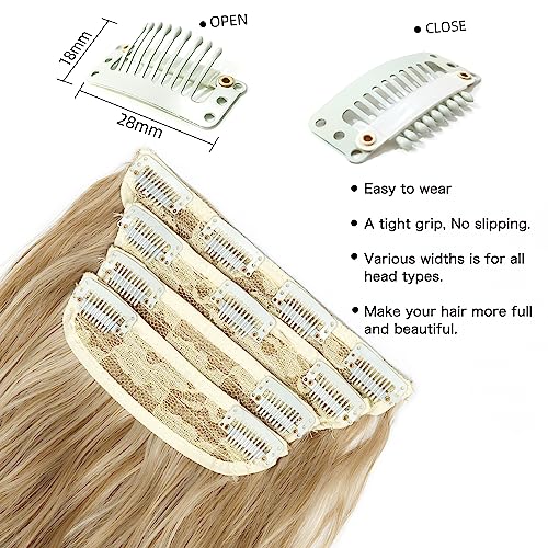 20 Inches Blonde Hair Extensions Clip in, Wavy Synthetic Clip in Hair Extension for Women and Girls (Dark Blonde with Bleach Blonde Highlights,4pcs) - Image 2