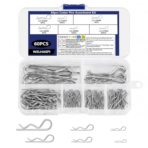 60 Stück Splinte Federstecker Set Federsplinte Edelstahl 304 Sicherungssplinte R-Clips Sicherungssplinte Splinte Sortiment kit für Autos Mechaniker