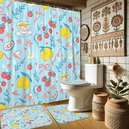 Rideaux de douche imperméables anti-moisissure 183 cm et tapis bleu pour sol sec