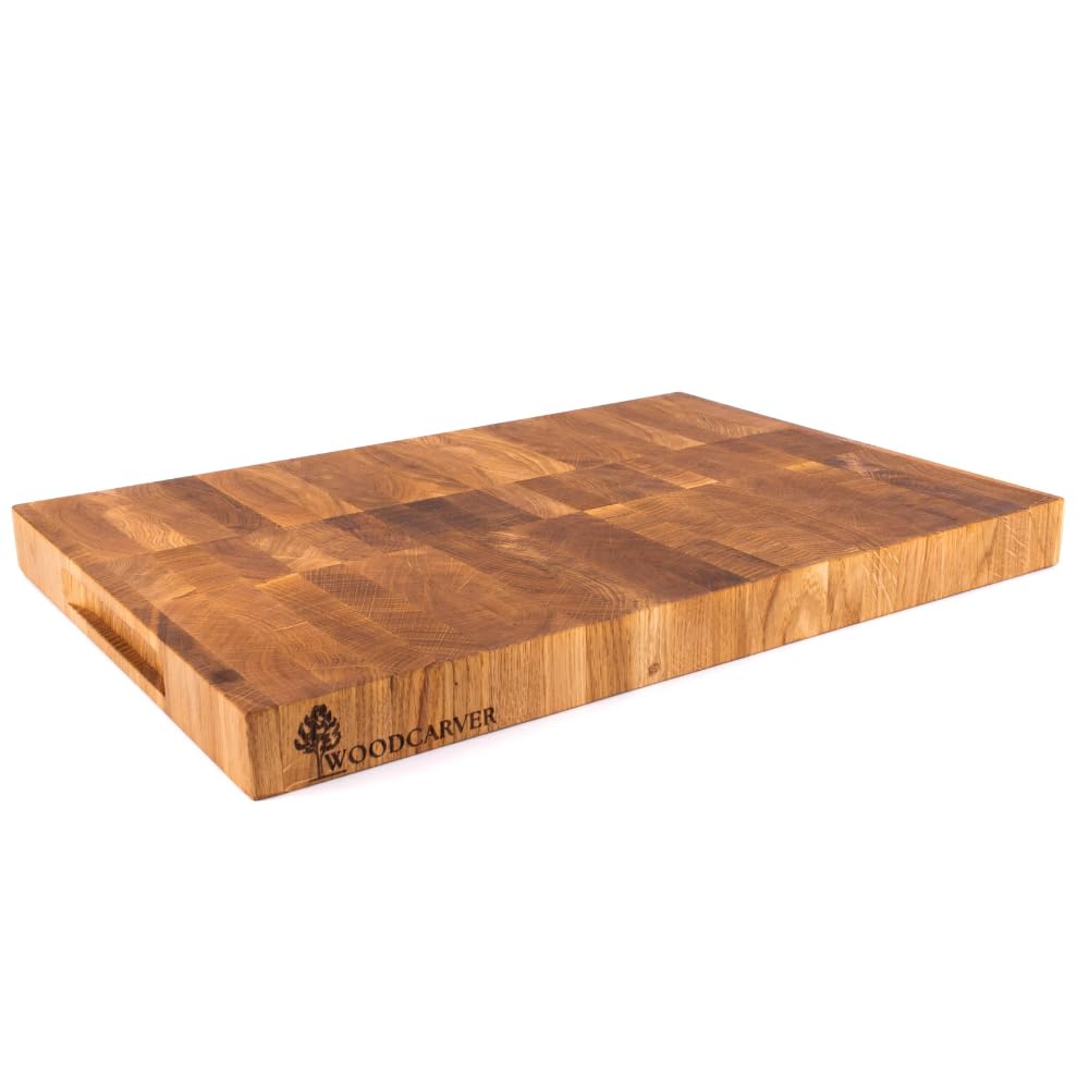 Woodcarver Endgrain Tagliere in rovere 50 x 35 x 4 cm, in legno massiccio, adatto ai coltelli e autorigenerante, realizzato a mano e oliato, extra stabile e durevole