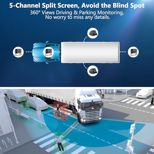 Image of Karsugee 5-Channel 4K RV Backup Camera with 10.36 inch IPS Touchscreen Monitor, HD 1080P Side & Rear View Cameras DVR Recording USB Video Play IP69 Waterproof for Trailer RV Truck Camper Bus etc (HD02)