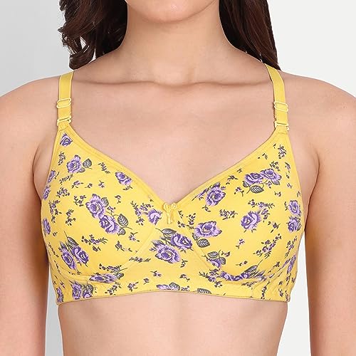 Image of Women Flower Printed Padded Bra - Made of Pure Cotton Full Coverage Non Wired Soft Cup for T-Shirt Saree Dress for Everyday