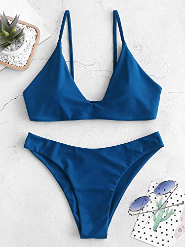 Image of ZAFUL Women's Tie Back Padded High Cut Bralette Bikini Set Two Piece Swimsuit