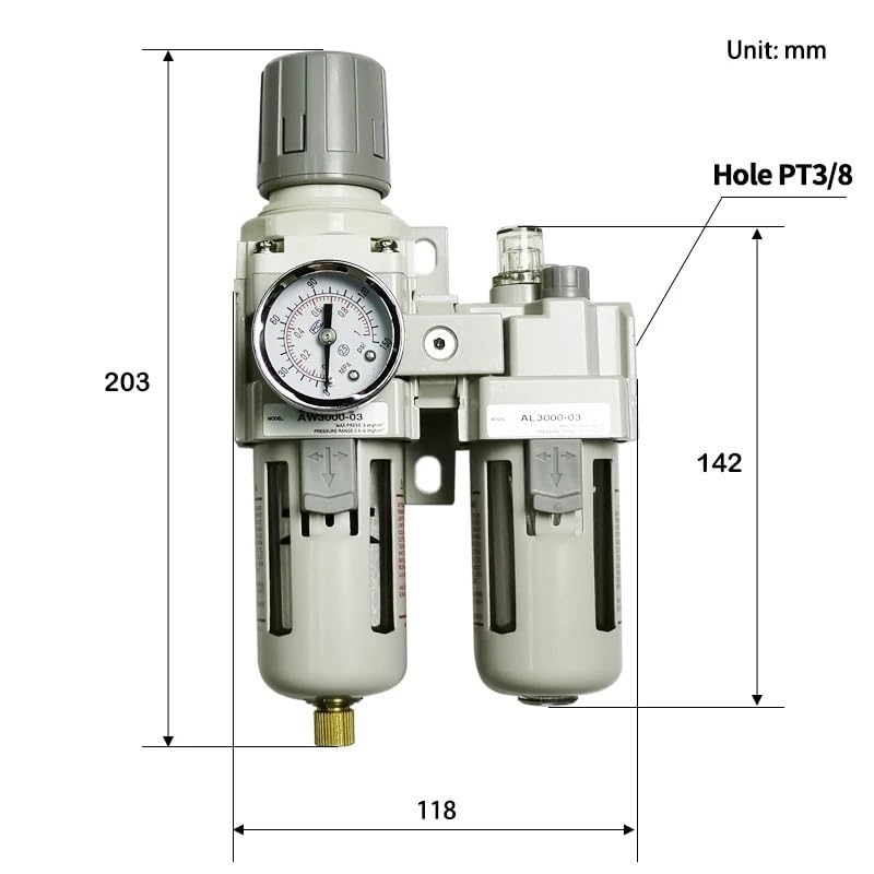AC3010-03 FRL Air Filters Source Treatment Unit Compressor Filter Pressure Regulator Lubricator Oil Separator(Fiber Filter)