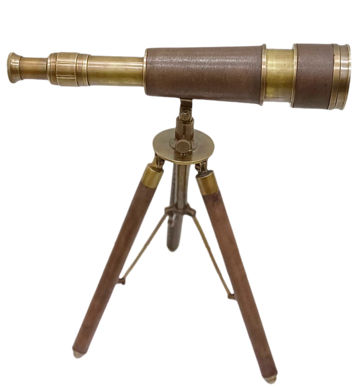 Vintage Antique Brass Telescope for Home Decor & Accessory Nautical Spyglass Table Top Leather Wrapped Tripod Display Center Piece