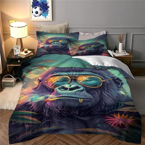 Housse de couette gorille microfibre de luxe parure de lit 3D ultra douce 200x200