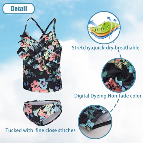 Image of Girls Tankini Swimsuits Two Piece Bathing Suit Hawaiian Ruffle Swimwear Set for Kids Girls 3-16 Years