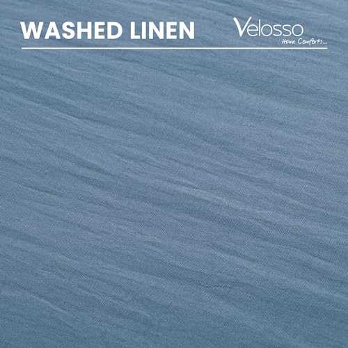 Velosso Washed Linen Brushed MicroFibre Denim Blue Duvet Cover Bedding Set Soft Plain Dye Bedding Quilt Cover Set, with Pillow case (Denim Blue, Double) - Image 3
