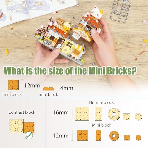 Image of SKY LINE OCEAN Japanese Street View Taiyaki Shop Mini Building Blocks Set, 923+ PCS Cute Cat Food Shop Architecture Model Kit, Creative MOC Construction Toy for Girls Boys Kids Adults
