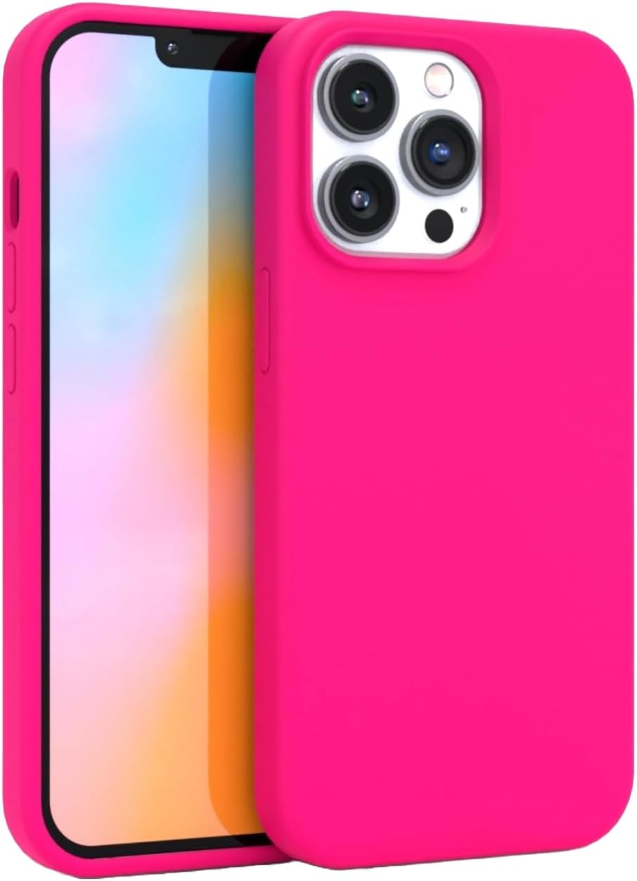 iPhone 12 and iPhone 12 Pro Case – Neon Pink Silicone Phone Cover | Wireless Charging Compatible, 360° Shockproof Protective Case for Apple iPhone 12/12 Pro