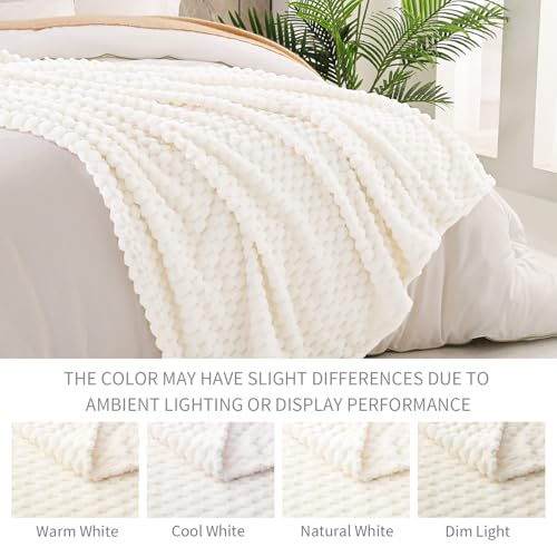 Exclusivo Mezcla Extra Large Fleece Throw Blanket for Couch, 50x70 Inches Stylish Jacquard Soft Throw Blanket, Fuzzy Cozy Lightweight for All Season, Ivory - Image 5