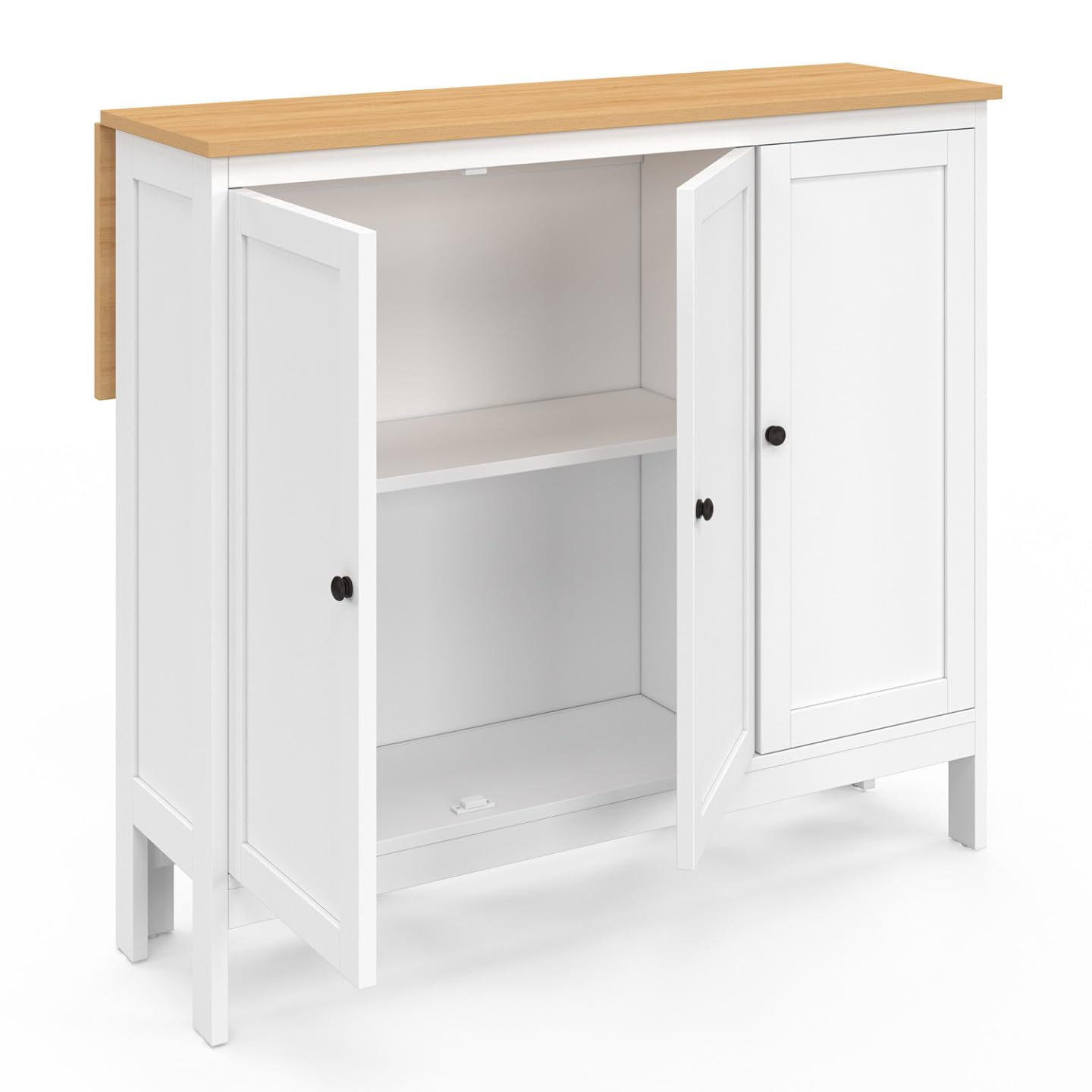 IDMarket – Conjunto de mesa de bar ilot Aquiles y 2 taburetes madera blanca bandeja forma haya