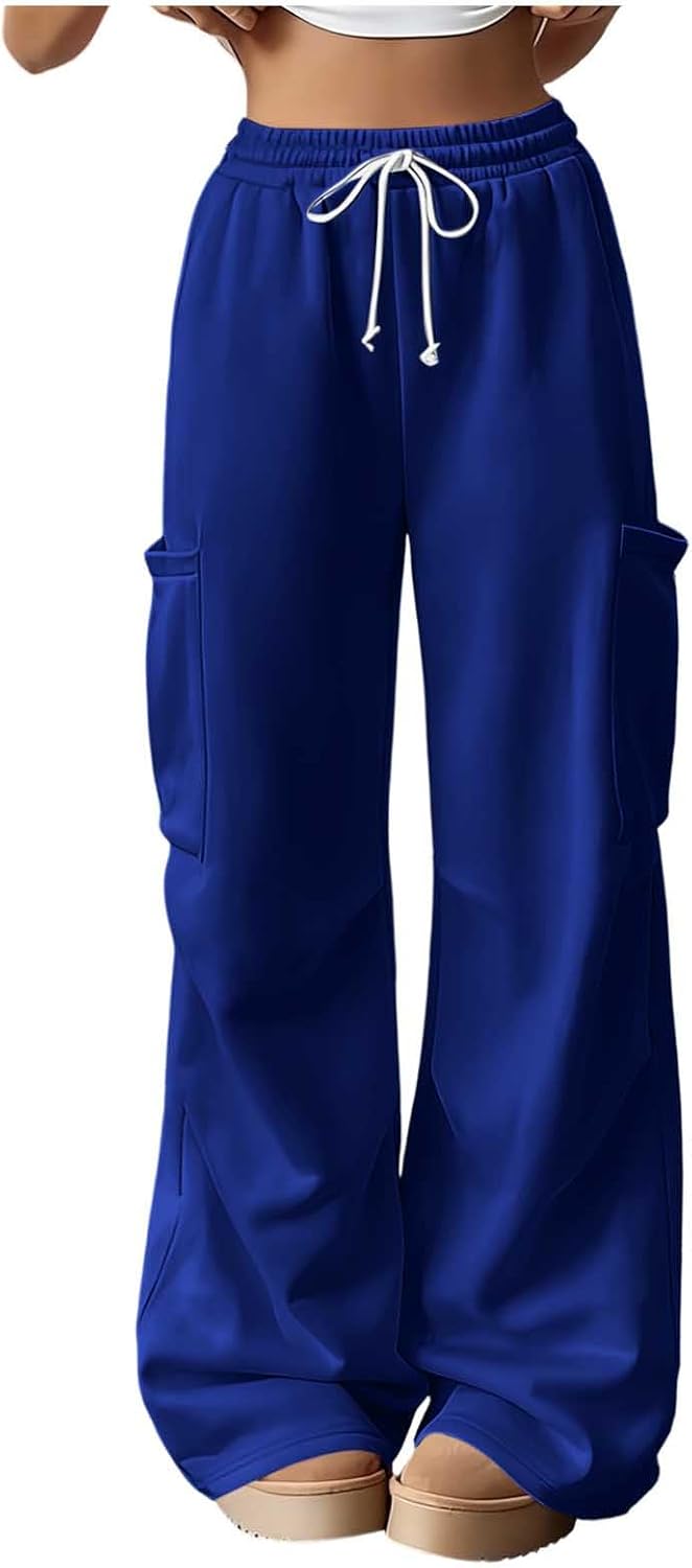 Wide Leg Sweatpants for Women High Waisted Baggy Sweat Pants | Drawstring Casual Cargo Pants with Pockets Workout Loose Fit Elastic Waist Trousers Fall Winter Fashion Outfits