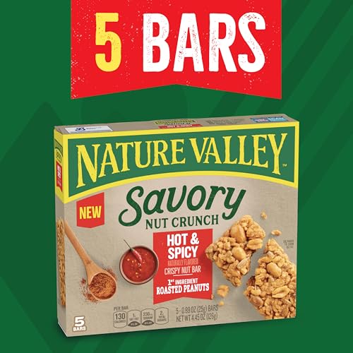 Image of Nature Valley Savory Nut Crunch Bars, Hot and Spicy Crispy Nut Bar, 5 Bars, 4.45 oz