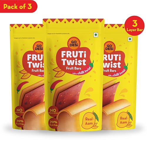 Image of GO DESi Real Aam Fruti Twist Fruit Bars - 3 x Pack of 10 pieces, Aam Papad, Mango Fruit Jelly