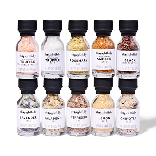 Image of Thoughtfully Gourmet, Gourmet Cooking Salt Sampler Gift Set, Gourmet Seasoning Salts In Glass Bottles, Flavors Include Smoked, Lavender, Rosemary, Truffle, Lemon, Chipotle and More, Set of 10