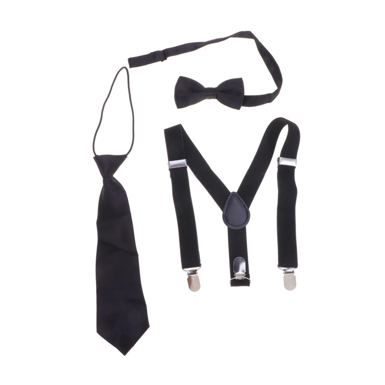 PartyKindom 3pcs 1 Set Suspenders Necktie Set for Solid Color Elastic Braces with Clip Buckle Braces for Boys for Formal Events and Everyday Wear