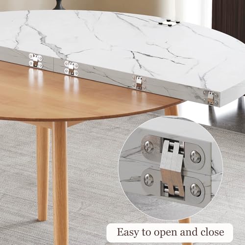 Rallonge de table ronde portable 4 plis 170cm imitation marbre - 5