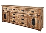 MASSIVMOEBEL24.DE | Railway massives Sideboard - lackiert | Mangoholz | 2 Türen - 10 Schubladen | 200x45x90 | Used-Look | Kommode Tv-Sideboard Wohnzimmer-Schrank