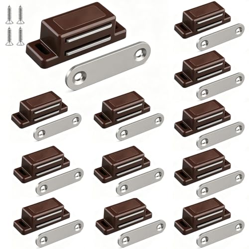 QEDT Cabinet Magnetic Latch - 12 Pack Brown Cabinet Door Magnets Catch for Closure Cupboards Drawers Kitchen Bathroom and Shutters