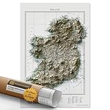 Restoration Cartographic Wall Map of Ireland - Vintage Shaded Relief Print - 2D Topographic Wall Art for Home Decor, Office - World Countries Maps - 20 x 30 Inches