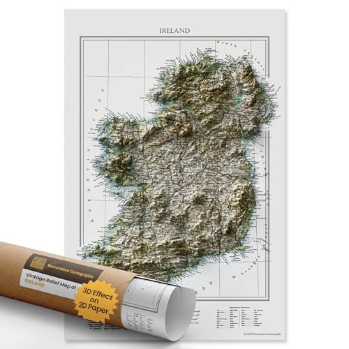 Restoration Ireland Wall Map 20x30 - Vintage Shaded Relief